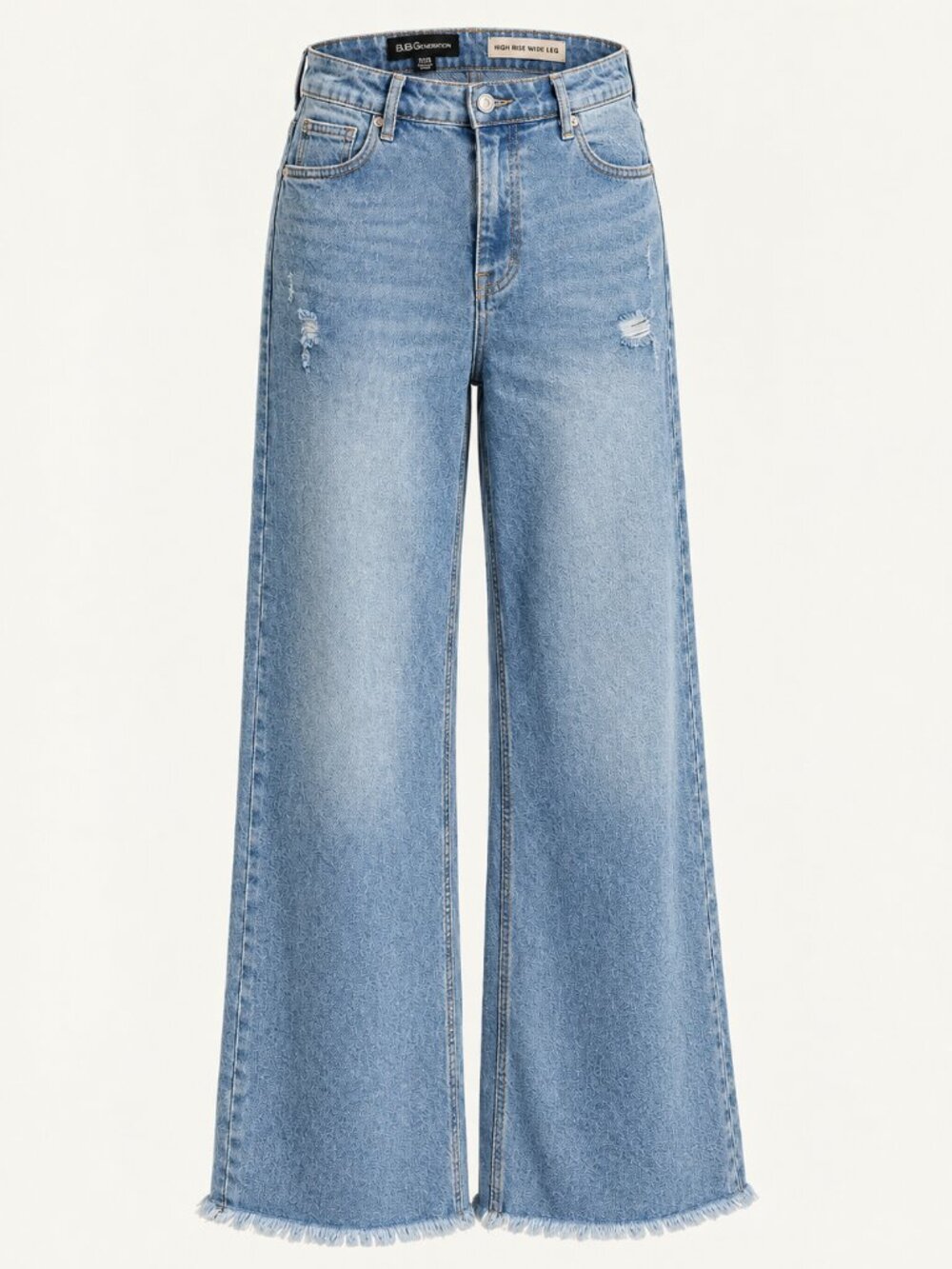 BCBGeneration High Rise Wide Leg Light Distressed Fringe Hem Jeans Sz 7/28